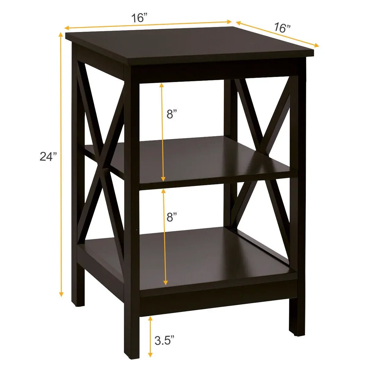 3-Tier Nightstand End Table with X Design Storage, photo 10 of 16