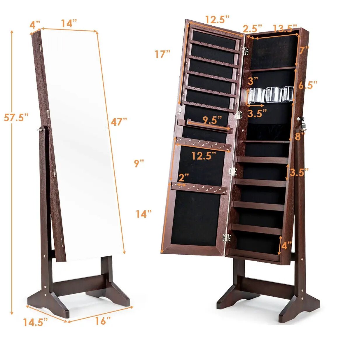 Standing Jewelry Armoire Cabinet with Full Length Mirror by DirectDeals