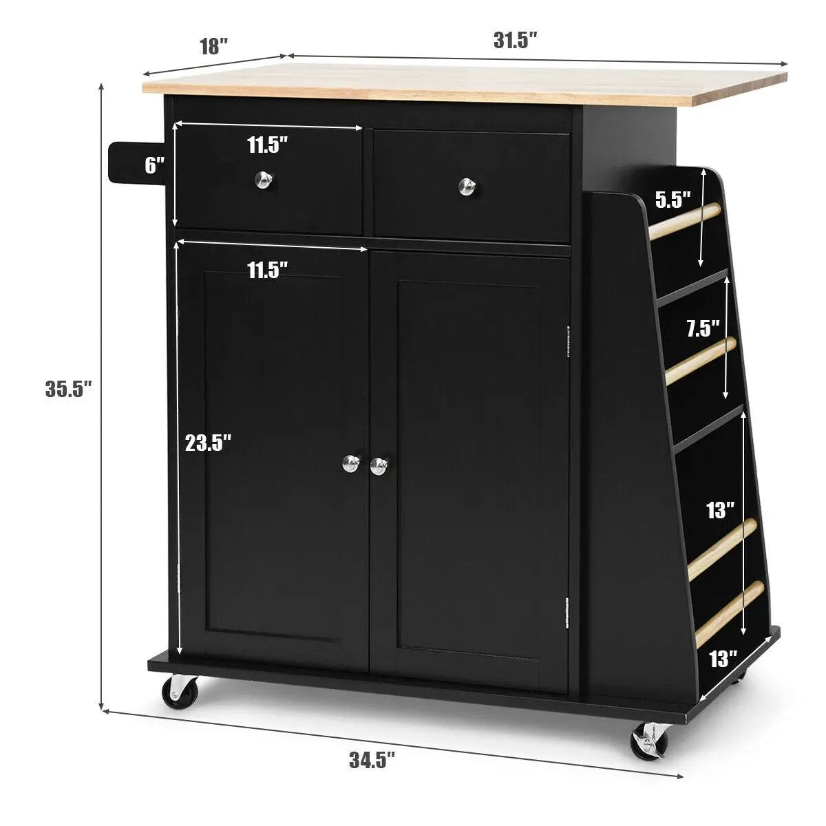 Rubber Wood Countertop Rolling Kitchen Island Cart, photo 5 of 9