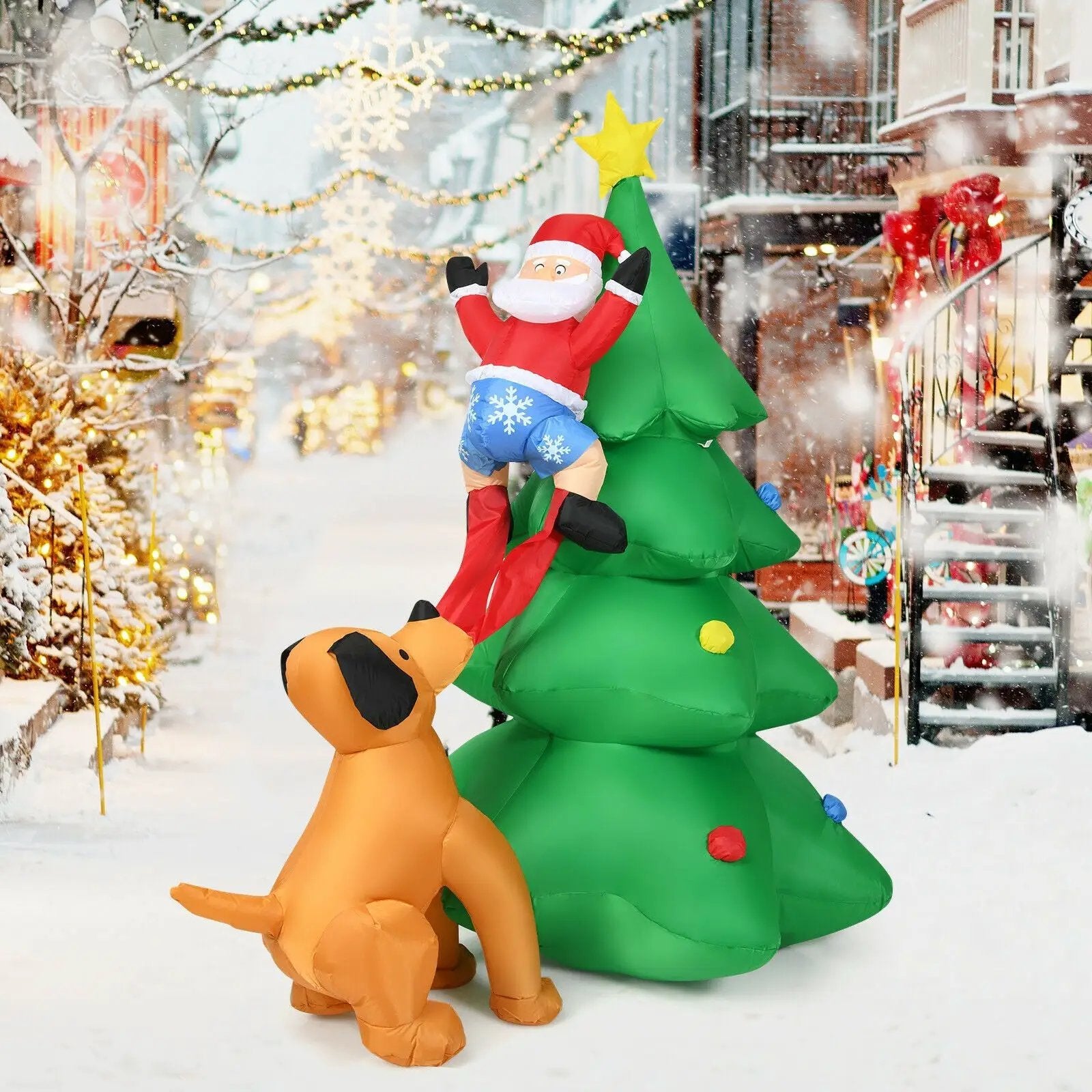 6.5 Feet Outdoor Inflatable Christmas Tree Santa Decor with LED Lights by DirectDeals