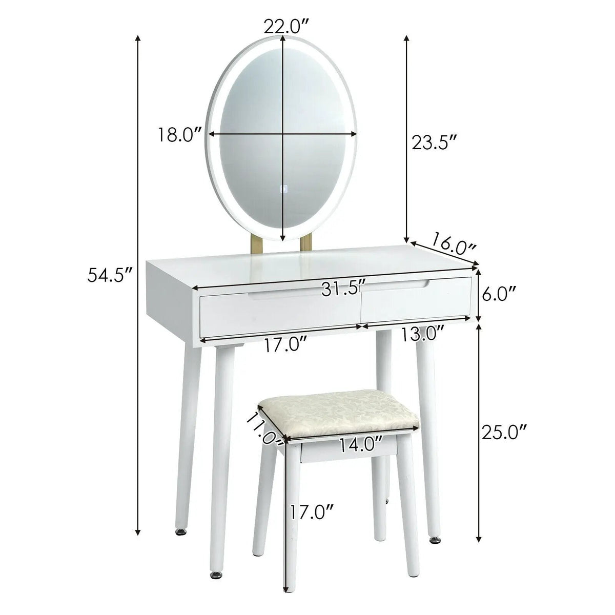 Touch Screen Vanity Makeup Table Stool Set with Lighted Mirror, photo 6 of 10
