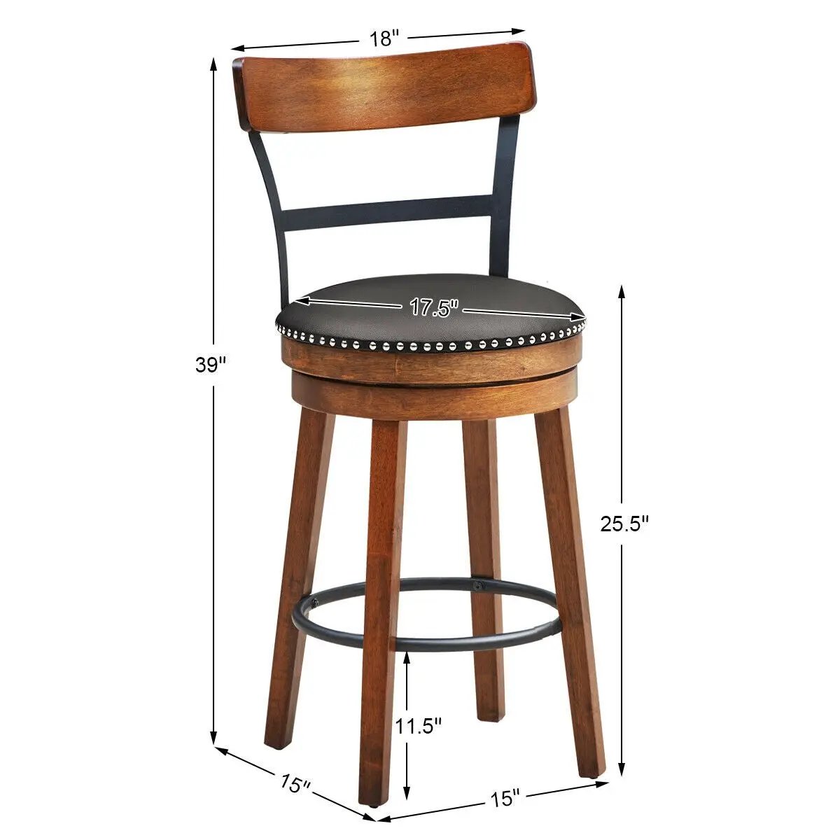 30.5 Inch 360-Degree Swivel Stools with Leather Padded Seat, photo 10 of 16
