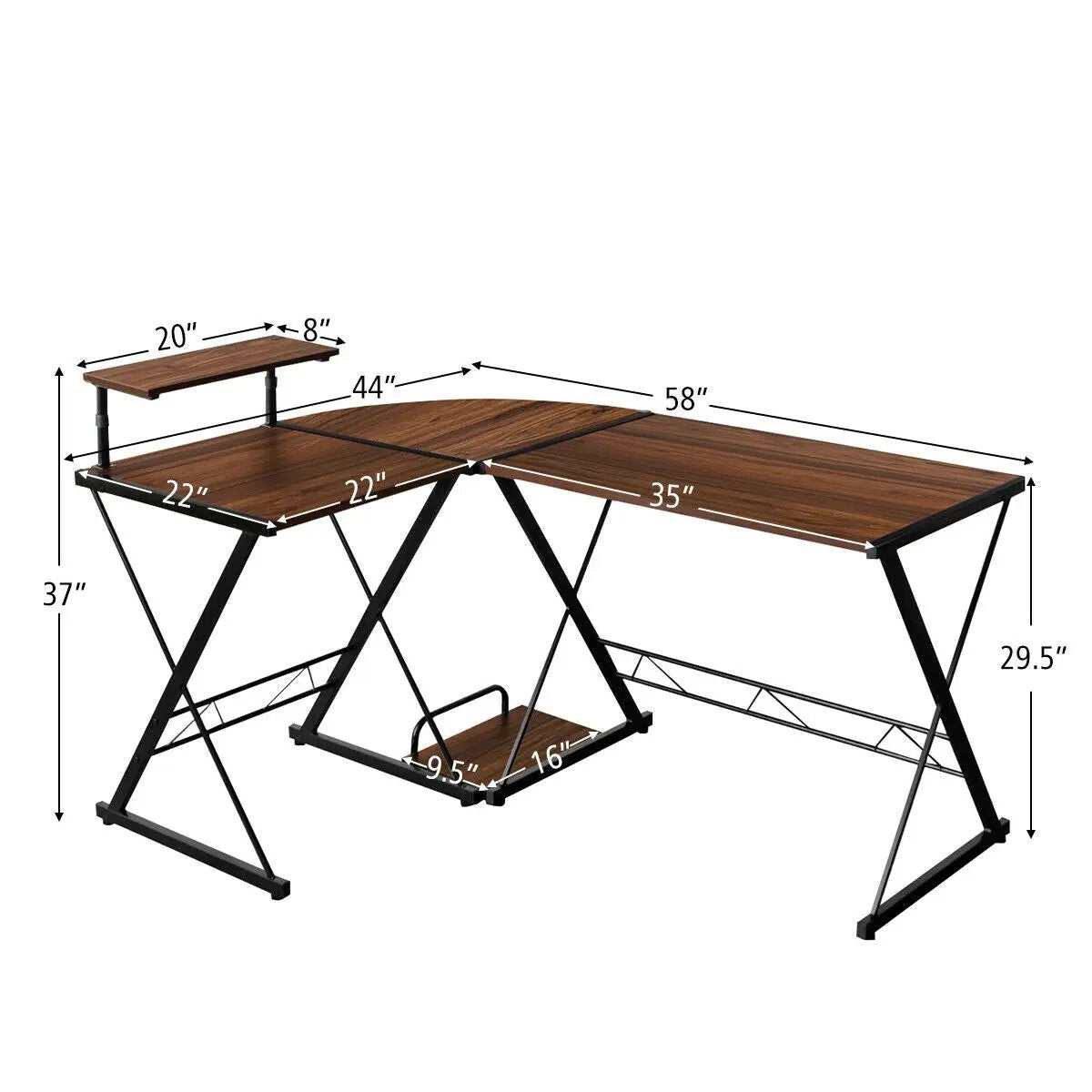 L-Shaped Desk Reversible Corner Computer Desk with Movable Shelf and CPU Stand, photo 11 of 24