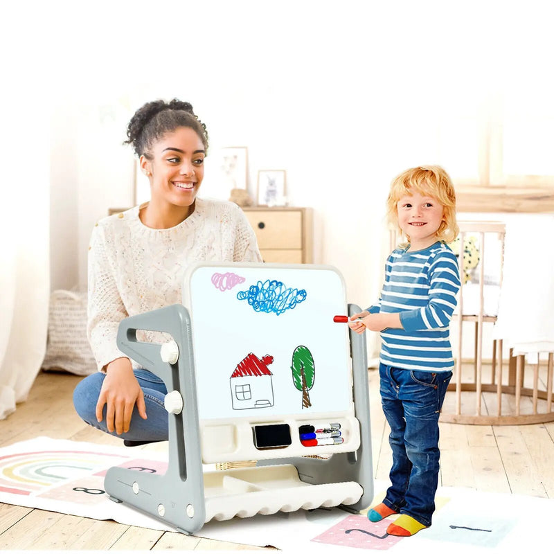 2 in 1 Kids Easel Table and Chair Set with Adjustable Art Painting Board by DirectDeals
