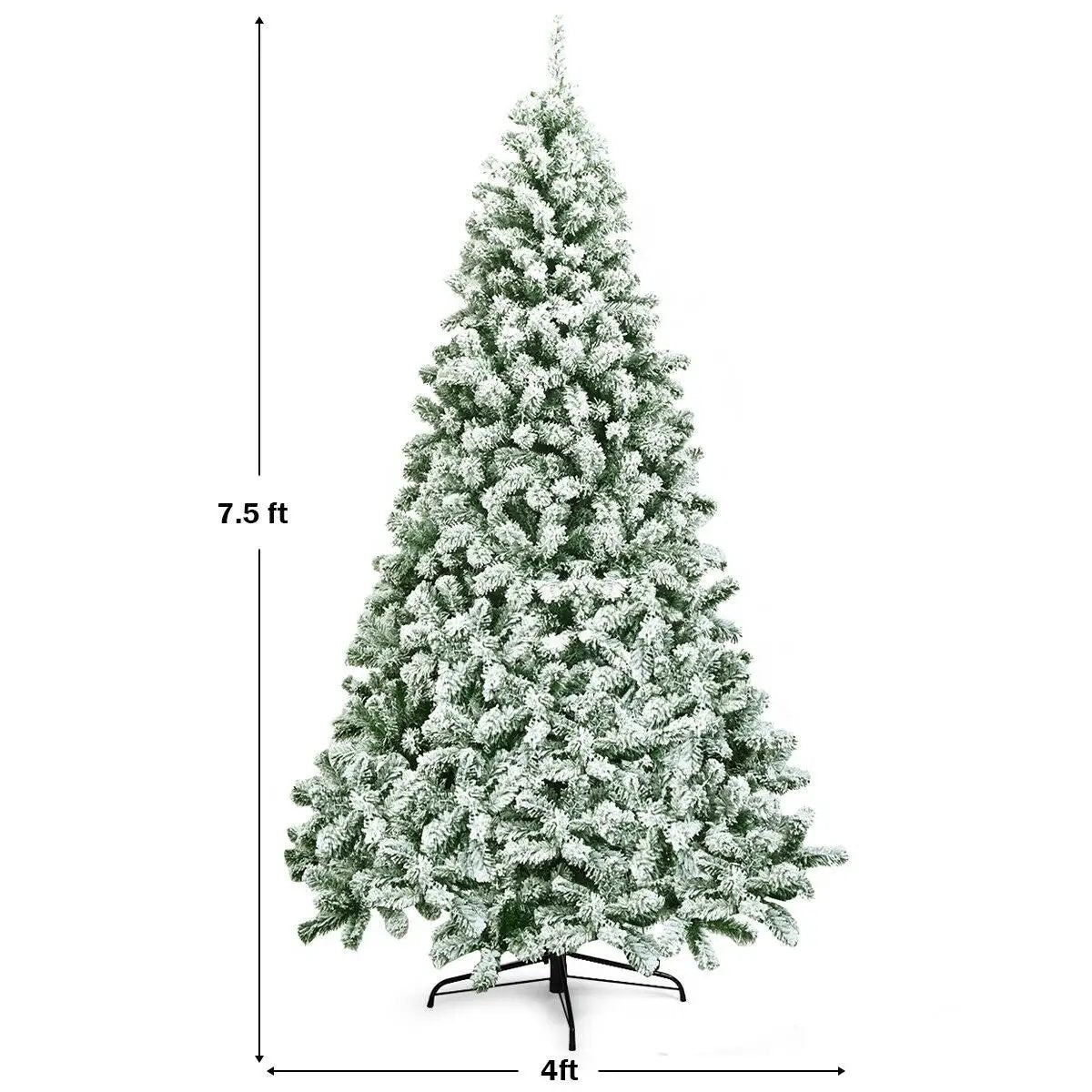 7.5 Feet Snow Flocked Artificial Christmas Tree Hinged with 1346 Tip and Foldable Base by DirectDeals