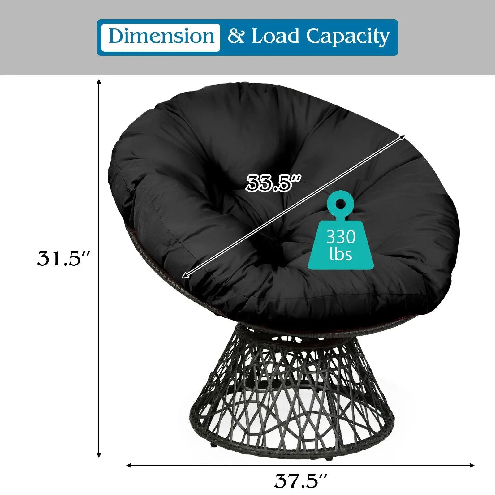Rattan Papasan Chair Ergonomic 360-degree Swivel Soft Cushion Garden by DirectDeals