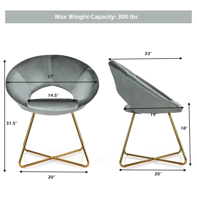 Modern Accent Velvet Dining Arm Chair with Golden Metal Legs and Soft Cushion by DirectDeals