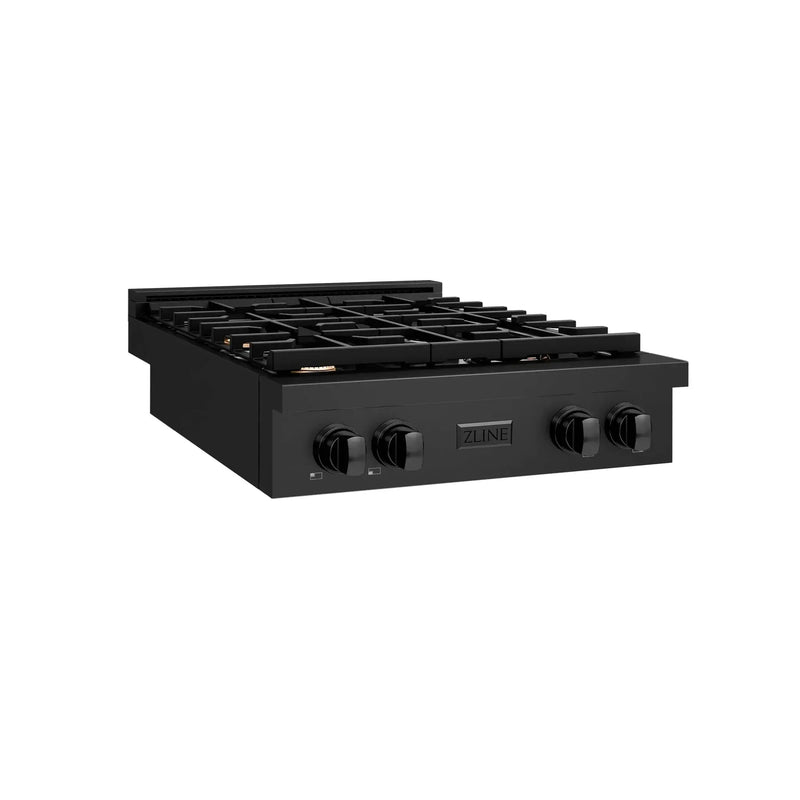 ZLINE 30" Paramount Gas Rangetop Black Stainless Steel Brass Burners SRTB-BR-30 by Farmhouse Kitchen and Bath