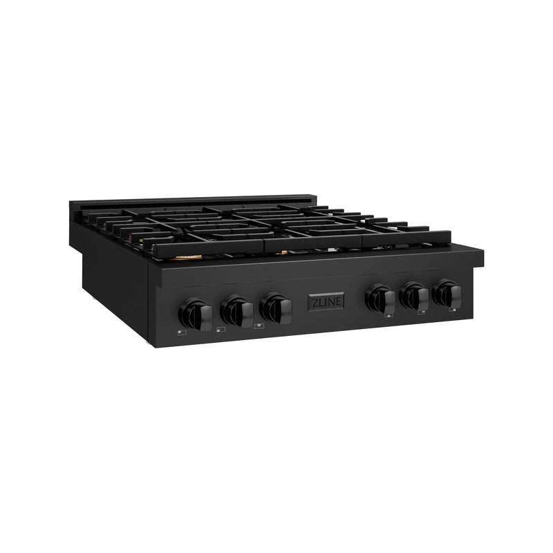 ZLINE 36" Paramount Gas Rangetop Black Stainless Steel Brass Burners SRTB-BR-36 by Farmhouse Kitchen and Bath