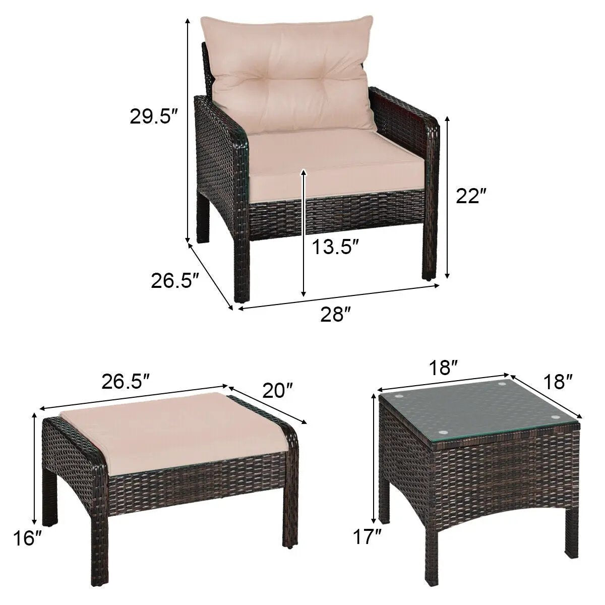 5-Piece Patio Rattan Sofa Set with Ottomans & Table by DirectDeals