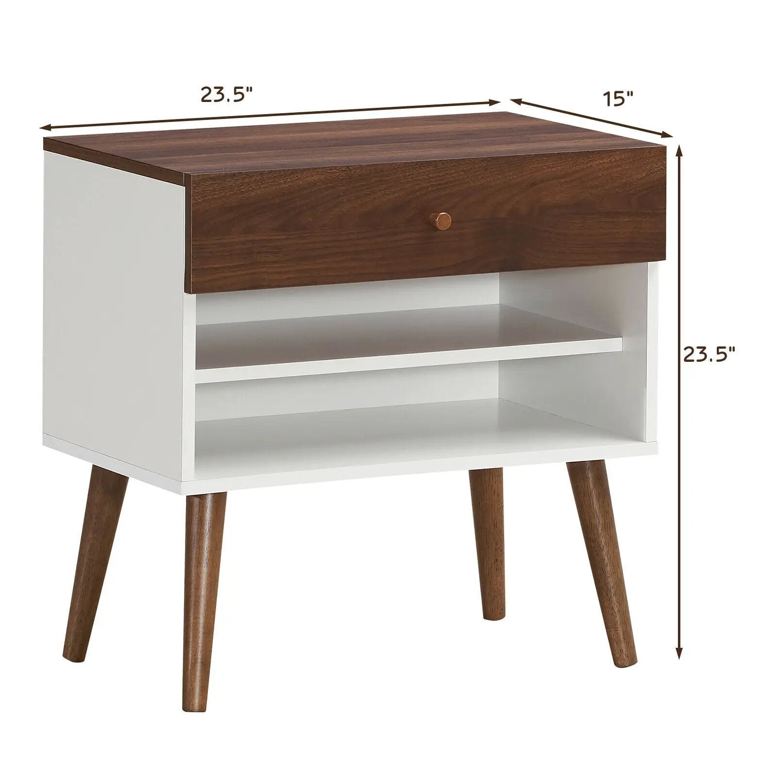 Mid-Century Nightstand with Drawer and Rubber Wood Legs by DirectDeals