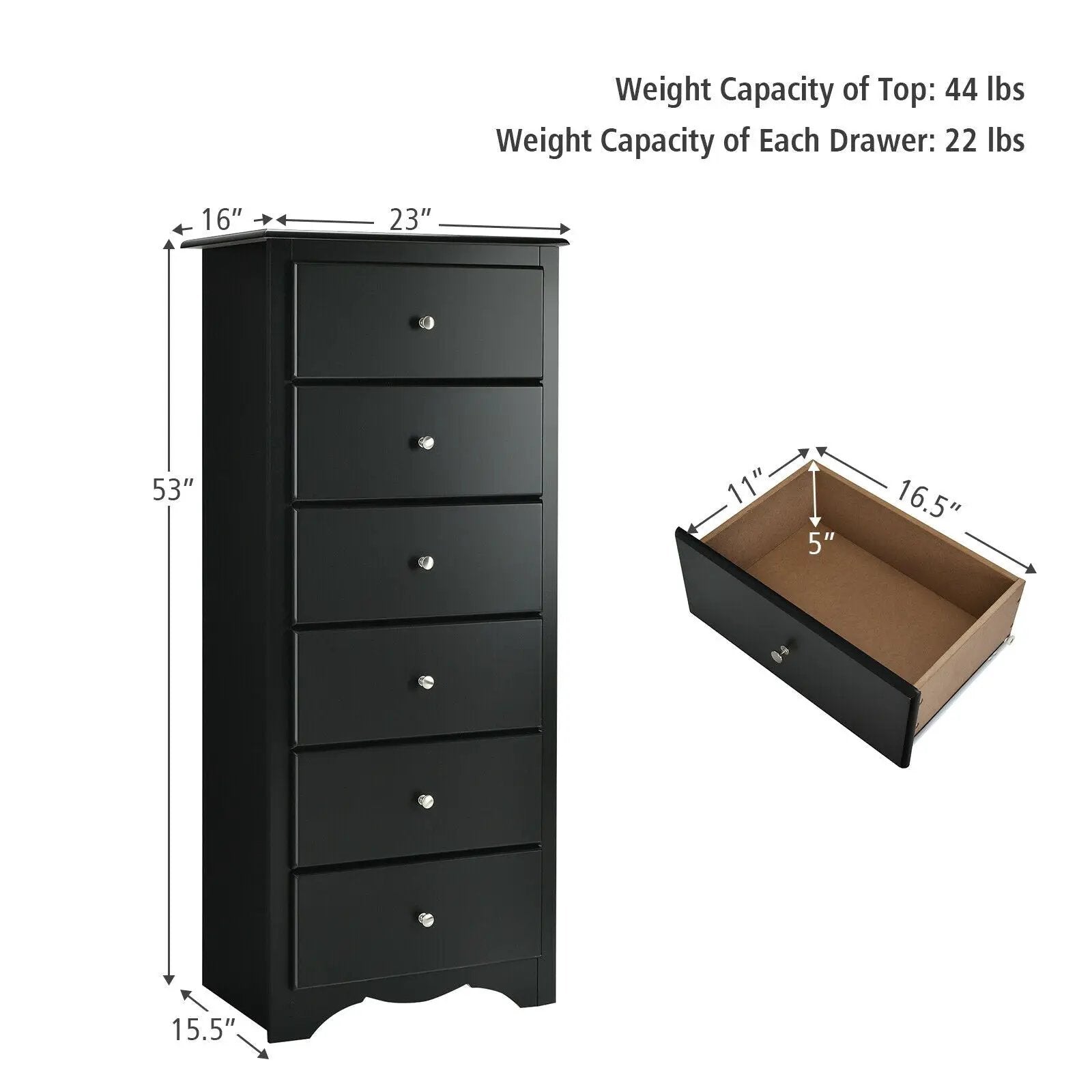 6 Drawers Chest Dresser Clothes Storage Bedroom Furniture Cabinet by DirectDeals