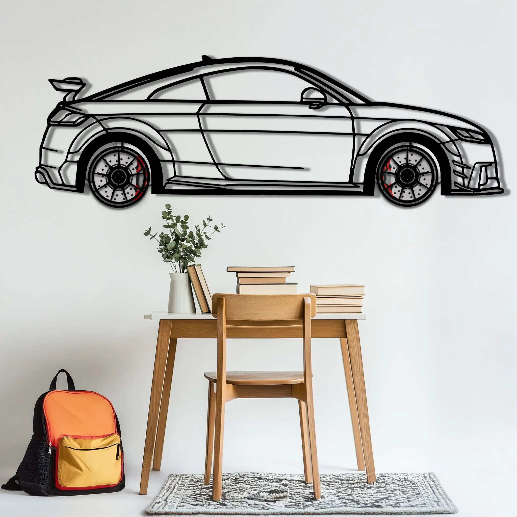 Audi TT Metal Car Wall Art with Rotating Wheels - Iconic Sports Coupe Silhouette Decor - Interactive Automotive Wall Art- KAFMEKA099 by Enova Art