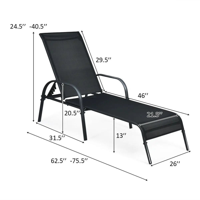 2 Pcs Outdoor Patio Lounge Chair Chaise Fabric with Adjustable Reclining Armrest-Brown by DirectDeals