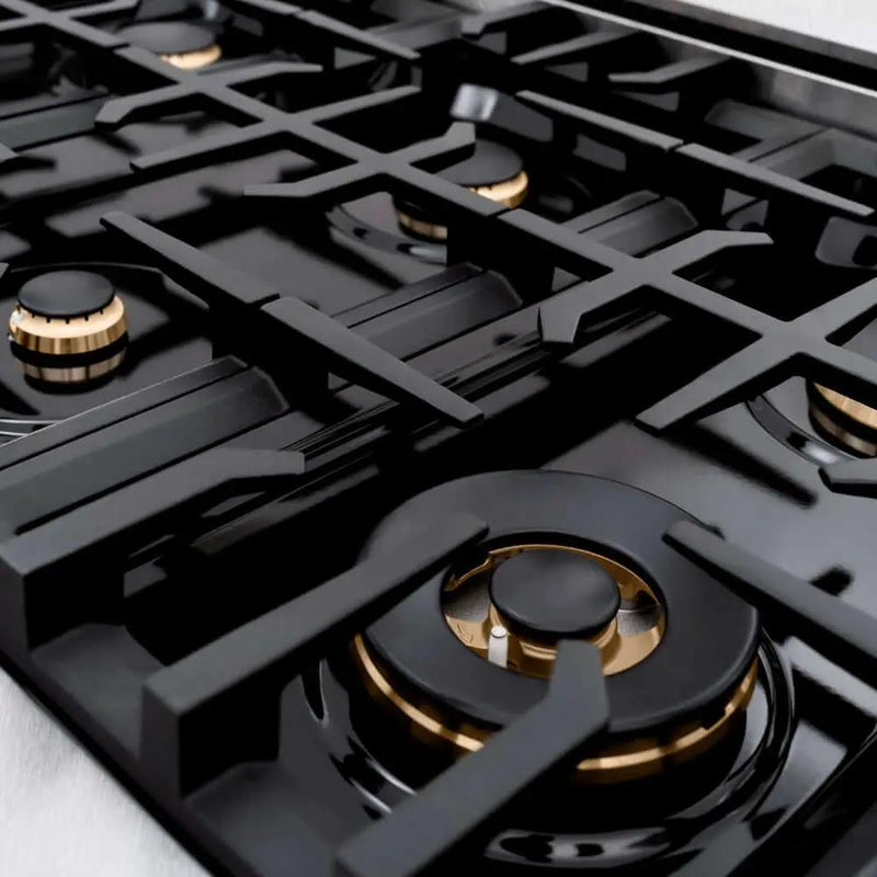 ZLINE 48" Classic Gas Range, Convection Gas Oven DuraSnow® Stainless Steel, Champagne Bronze CGRSZ-48-CB by Farmhouse Kitchen and Bath