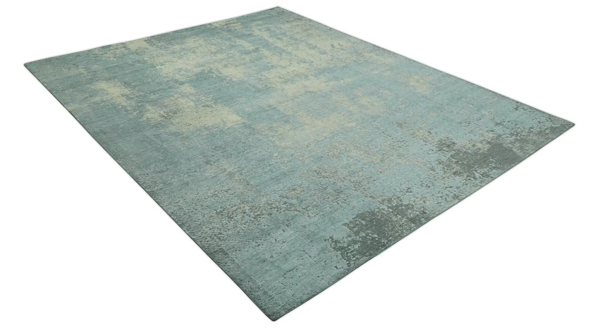 Abstract Design Blue, Beige And Gray 8x10 Hand Knotted Wool and Bamboo Silk Rug by The Rug Decor