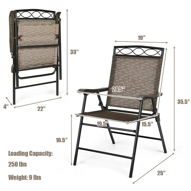 Set of 2 Patio Folding Chairs Sling Portable Dining Chair Set with Armrest by DirectDeals