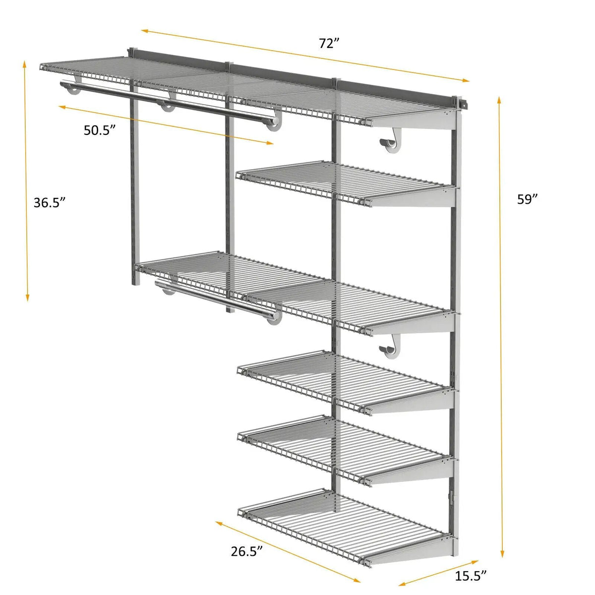 Adjustable Closet Organizer Kit with Shelves and Hanging Rods for 4 to 6 Feet, photo 10 of 16