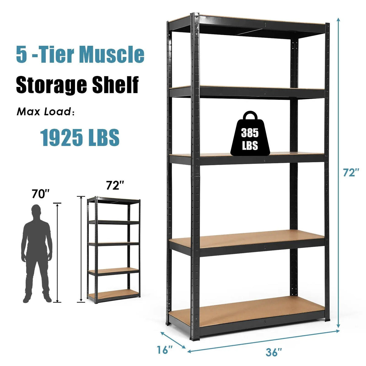 2 Pcs Storage Shelves Garage Shelving Units Tool Utility Shelves, photo 14 of 22