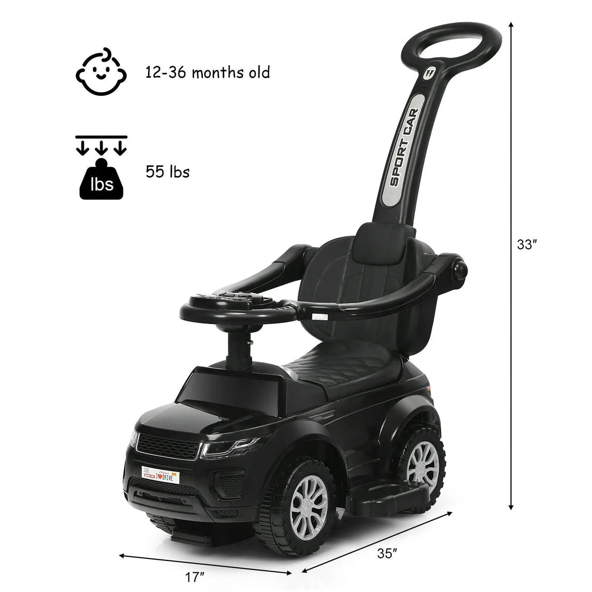 3 In 1 Ride on Push Car Toddler Stroller Sliding Car with Music-Blue, photo 5 of 12