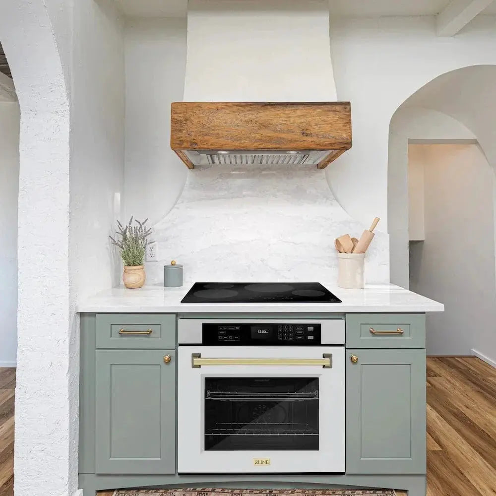 ZLINE 30"Professional True Convection Single Wall Oven, Air Fry, Self Clean, DuraSnow® White Matte, Gold WASSZ-WM-30-G by Farmhouse Kitchen and Bath