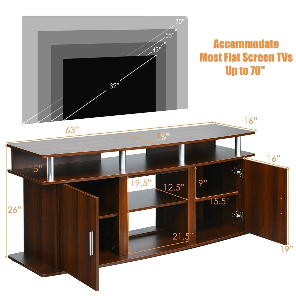 63 Inch TV Entertainment Console Center with 2 Cabinets, photo 4 of 9