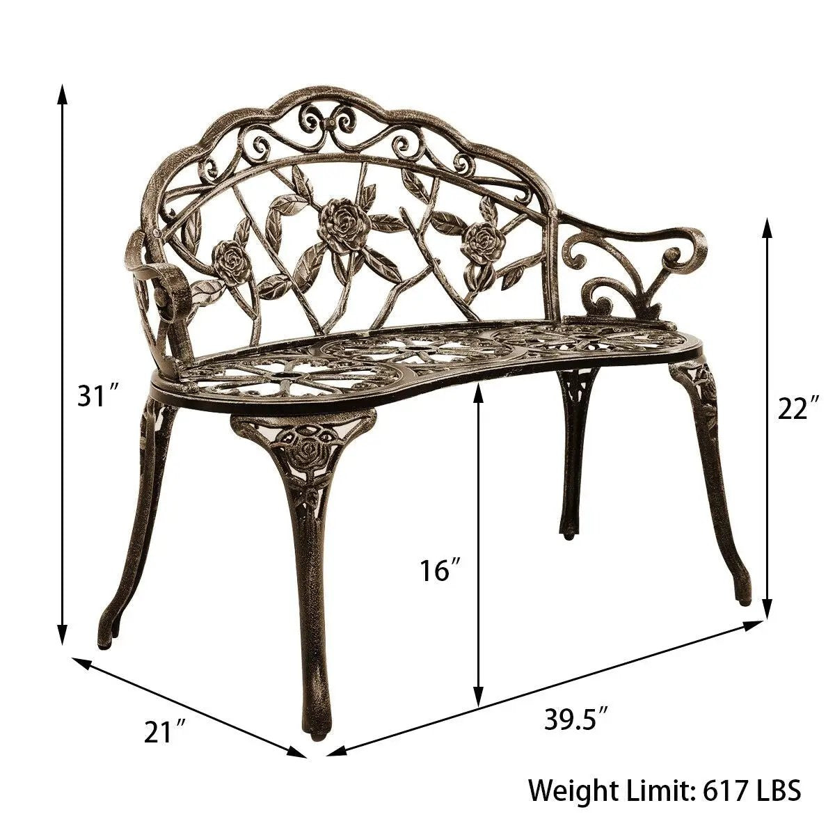 Outdoor Cast Aluminum Patio Bench Antique Rose by DirectDeals