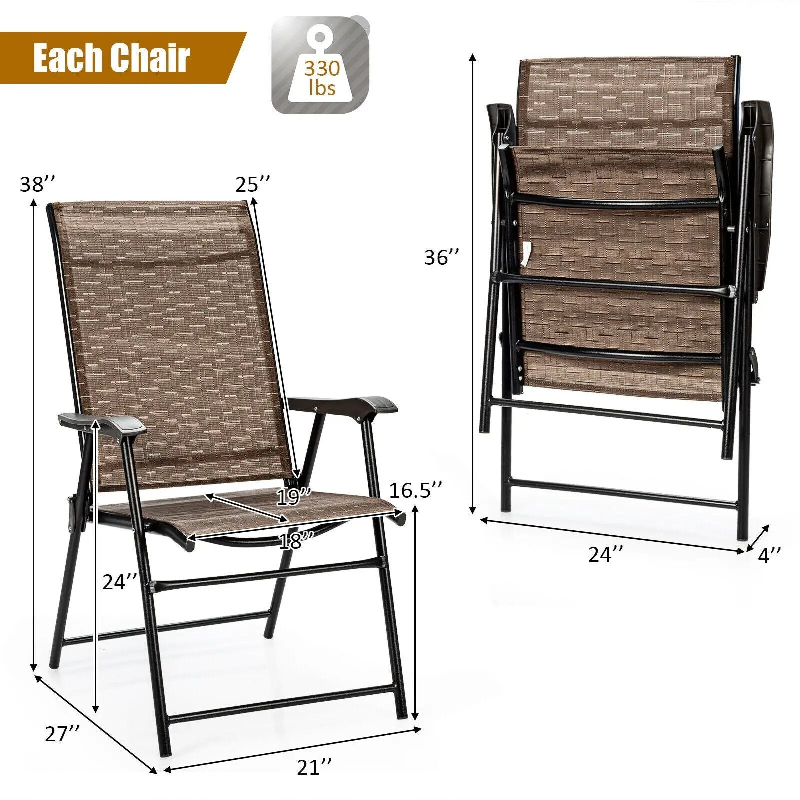 2 Pieces Outdoor Patio Folding Chair with Armrest for Camping Garden by DirectDeals