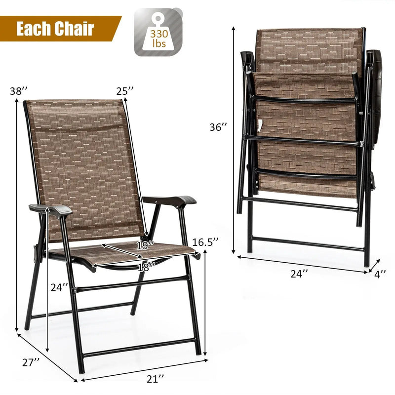 2 Pieces Outdoor Patio Folding Chair with Armrest for Camping Garden by DirectDeals