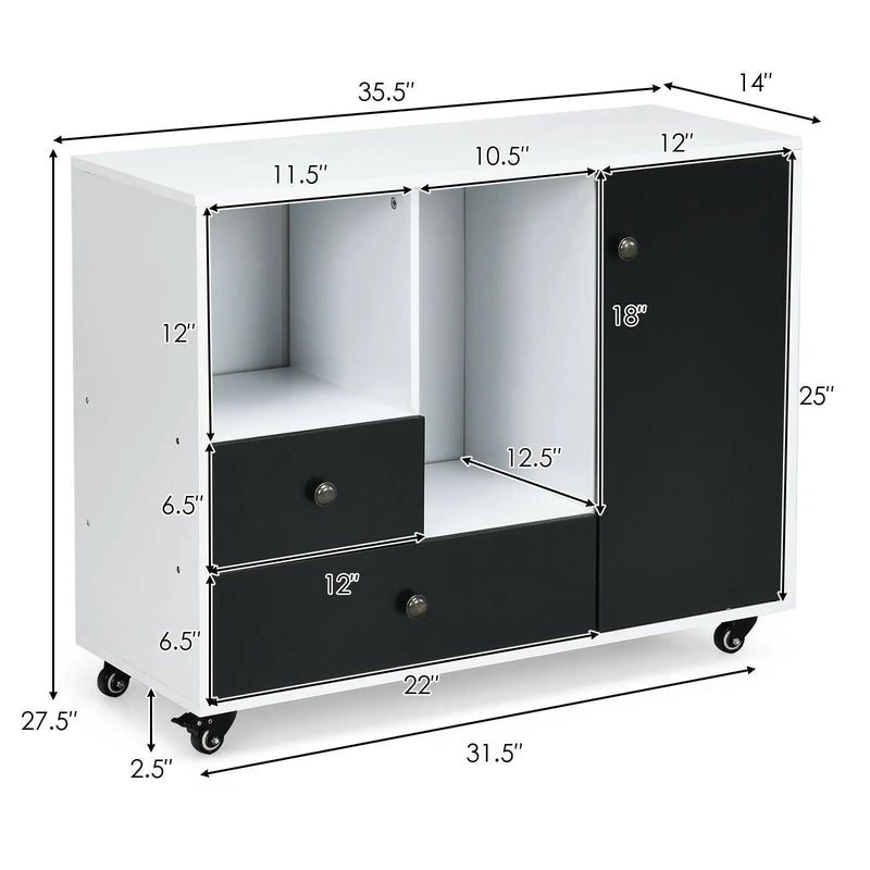 Lateral Mobile Filing Cabinet with 2 Drawers-Black by DirectDeals