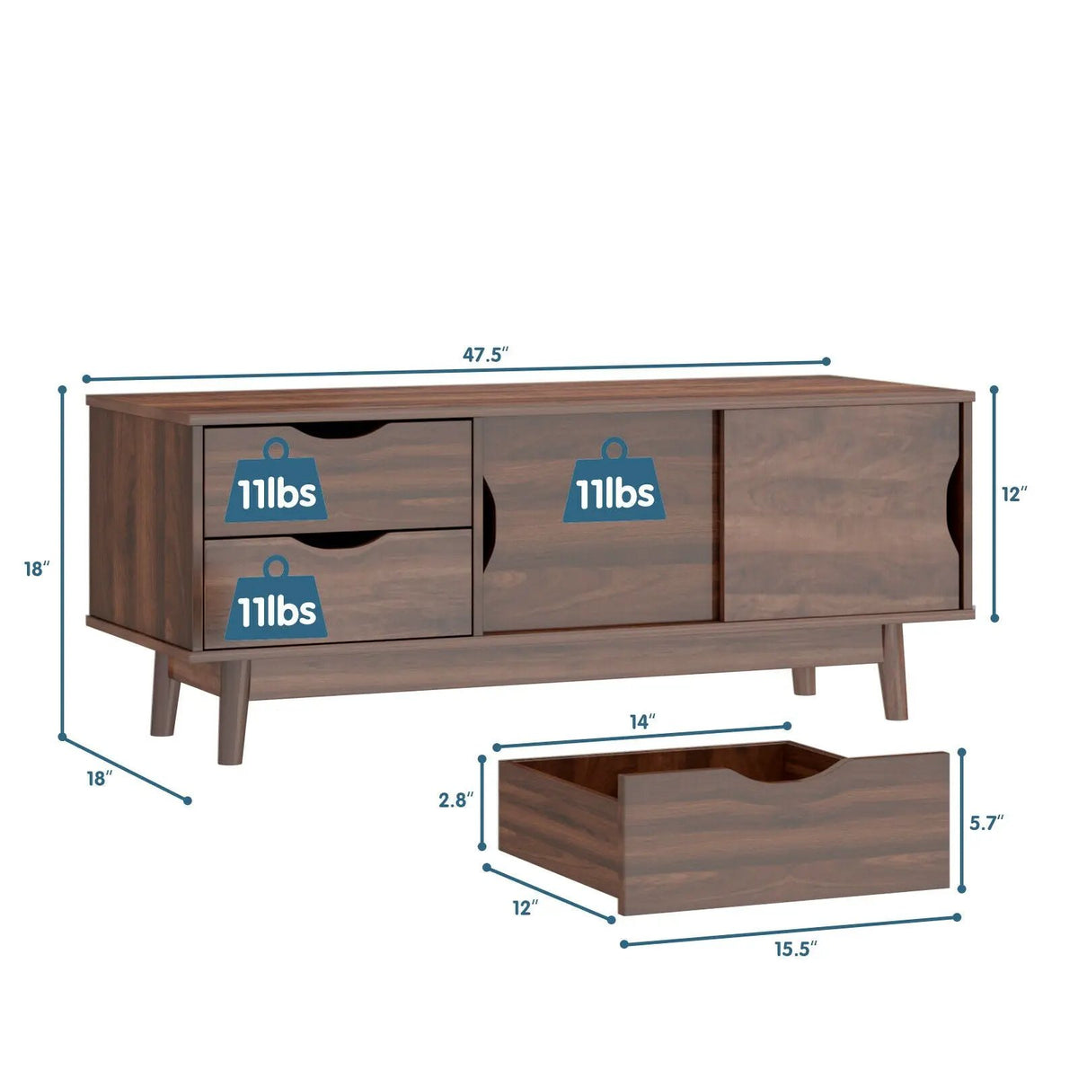 TV Stand for TV up to 60 Inch Media Console Table Storage with Doors, photo 2 of 16