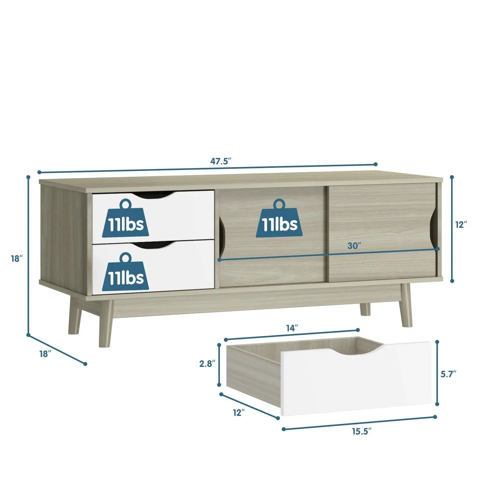 TV Stand for TV up to 60 Inch Media Console Table Storage with Doors by DirectDeals