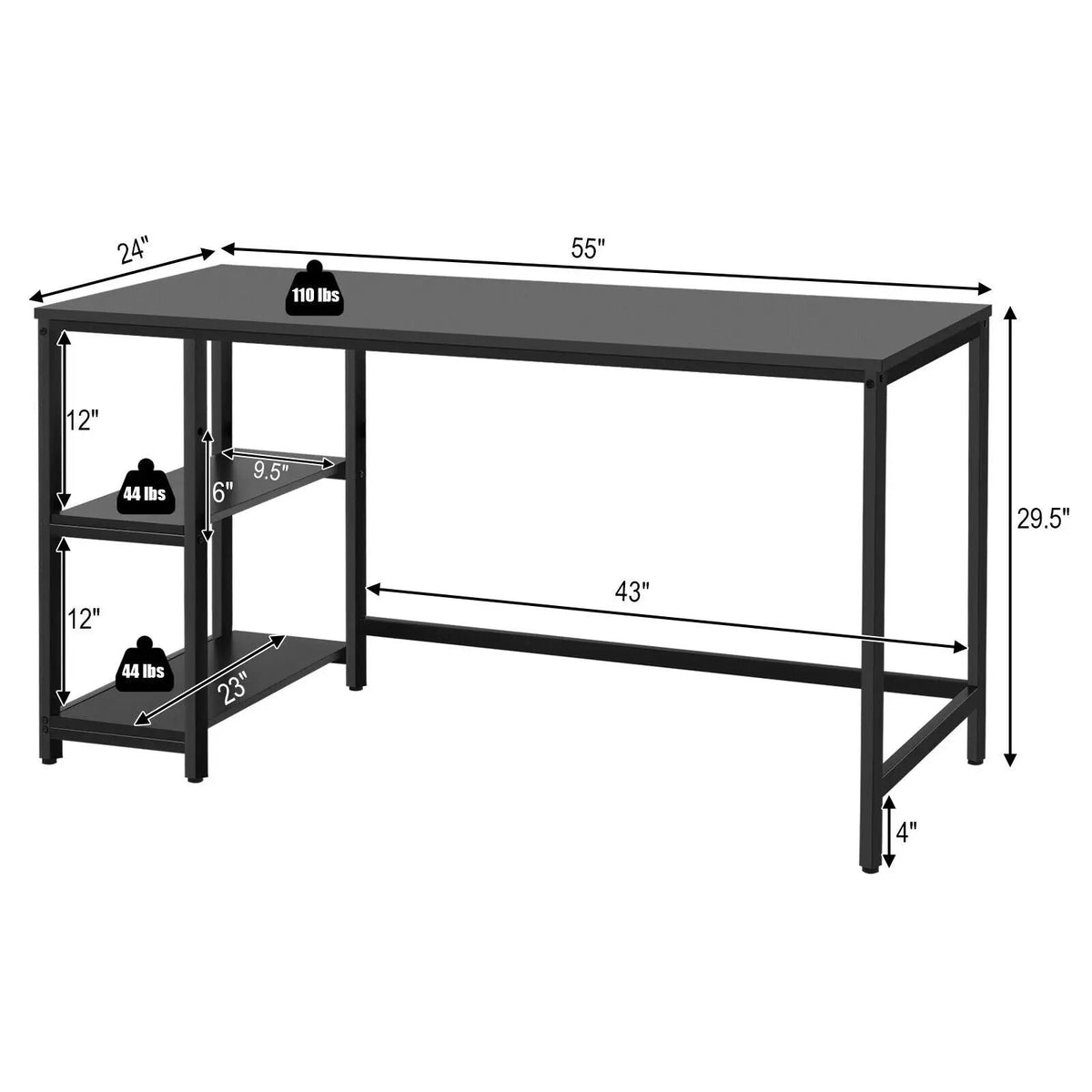 47 Inch Computer Desk Office Study Table Workstation Home with Adjustable Shelf Black, photo 9 of 16