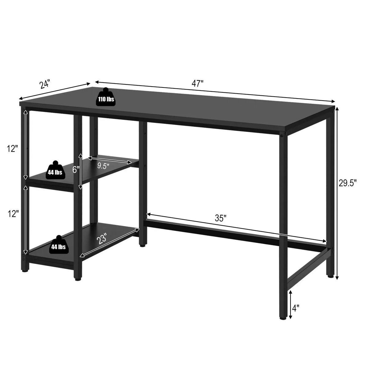 47 Inch Computer Desk Office Study Table Workstation Home with Adjustable Shelf Black, photo 4 of 16