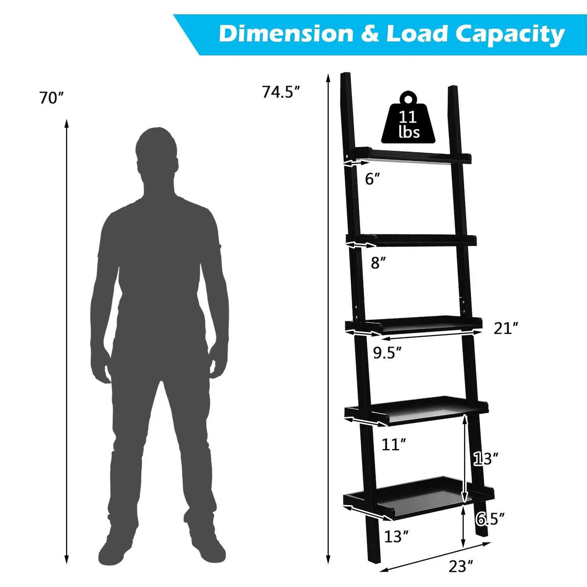 5-Tier Wall-leaning Ladder Shelf Display Rack for Plants and Books, photo 10 of 16