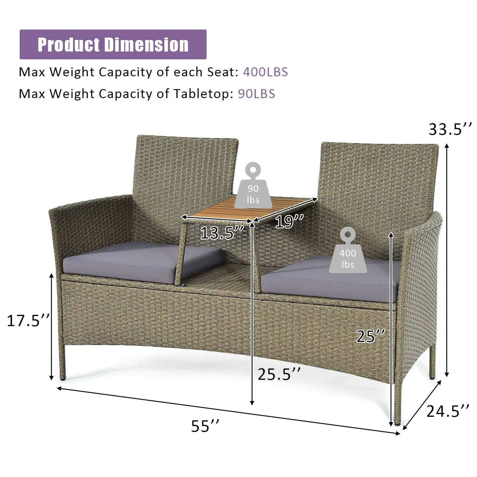 2-Person Patio Rattan Conversation Furniture Set with Coffee Table by DirectDeals
