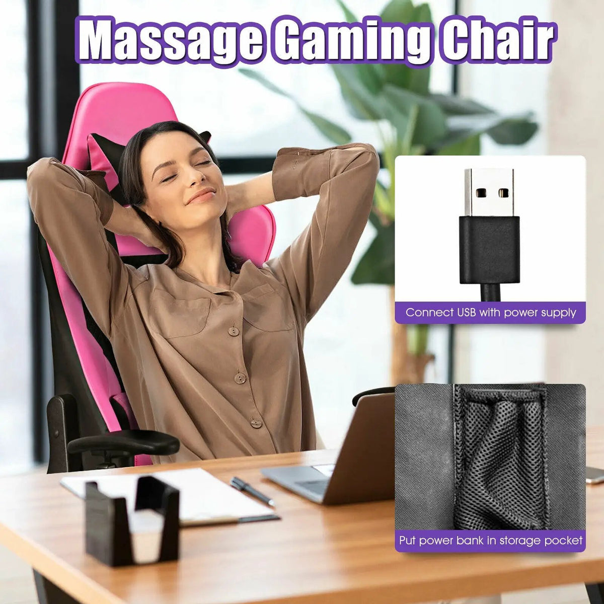 PU Leather Gaming Chair with USB Massage, photo 3 of 12