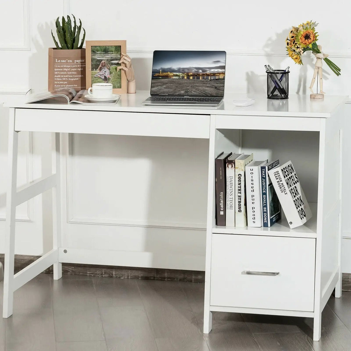 47.5 Inch Modern Home Computer Desk with 2 Storage Drawers, photo 6 of 16