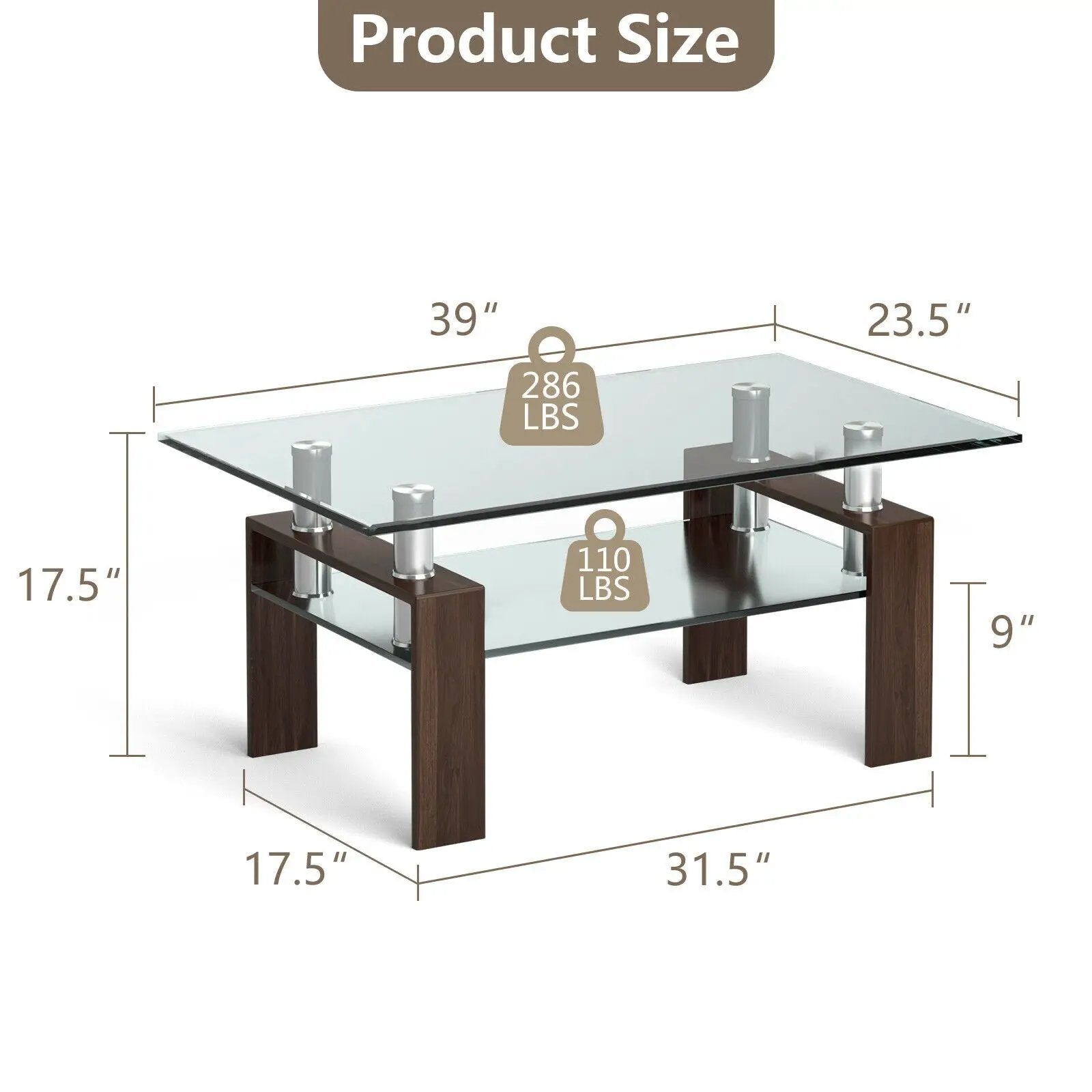 Rectangle Glass Coffee Table with Metal Legs for Living Room by DirectDeals
