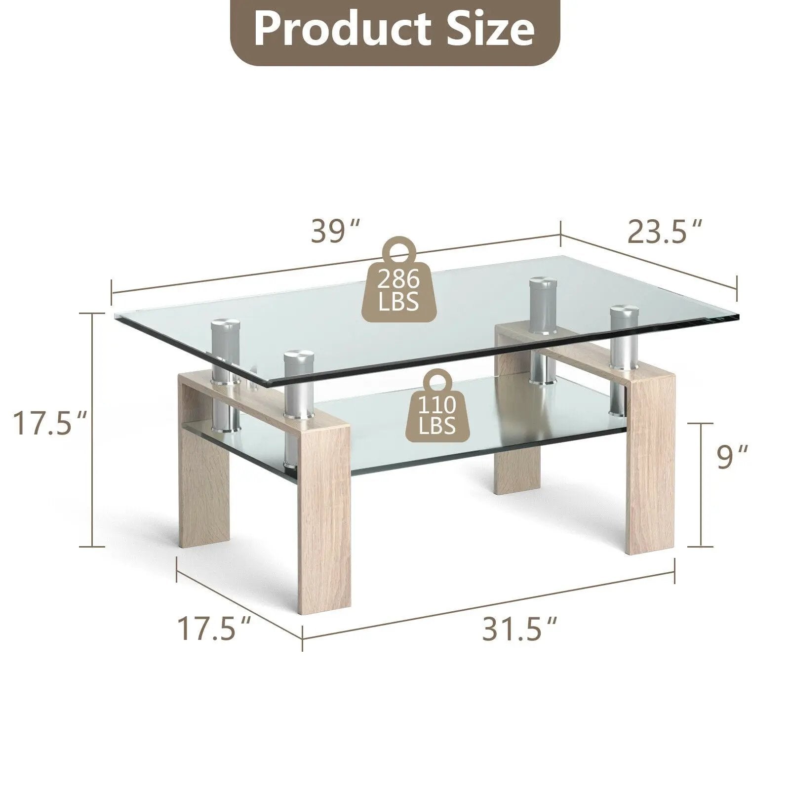 Rectangle Glass Coffee Table with Metal Legs for Living Room by DirectDeals