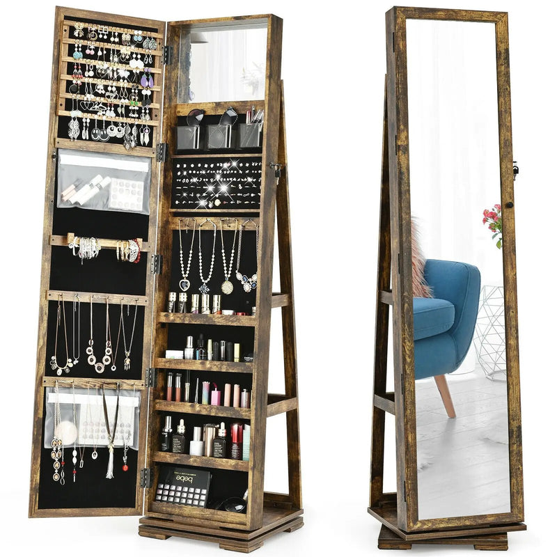 360° Rotatable 2-in-1 Lockable Jewelry Cabinet with Full-Length Mirror by DirectDeals
