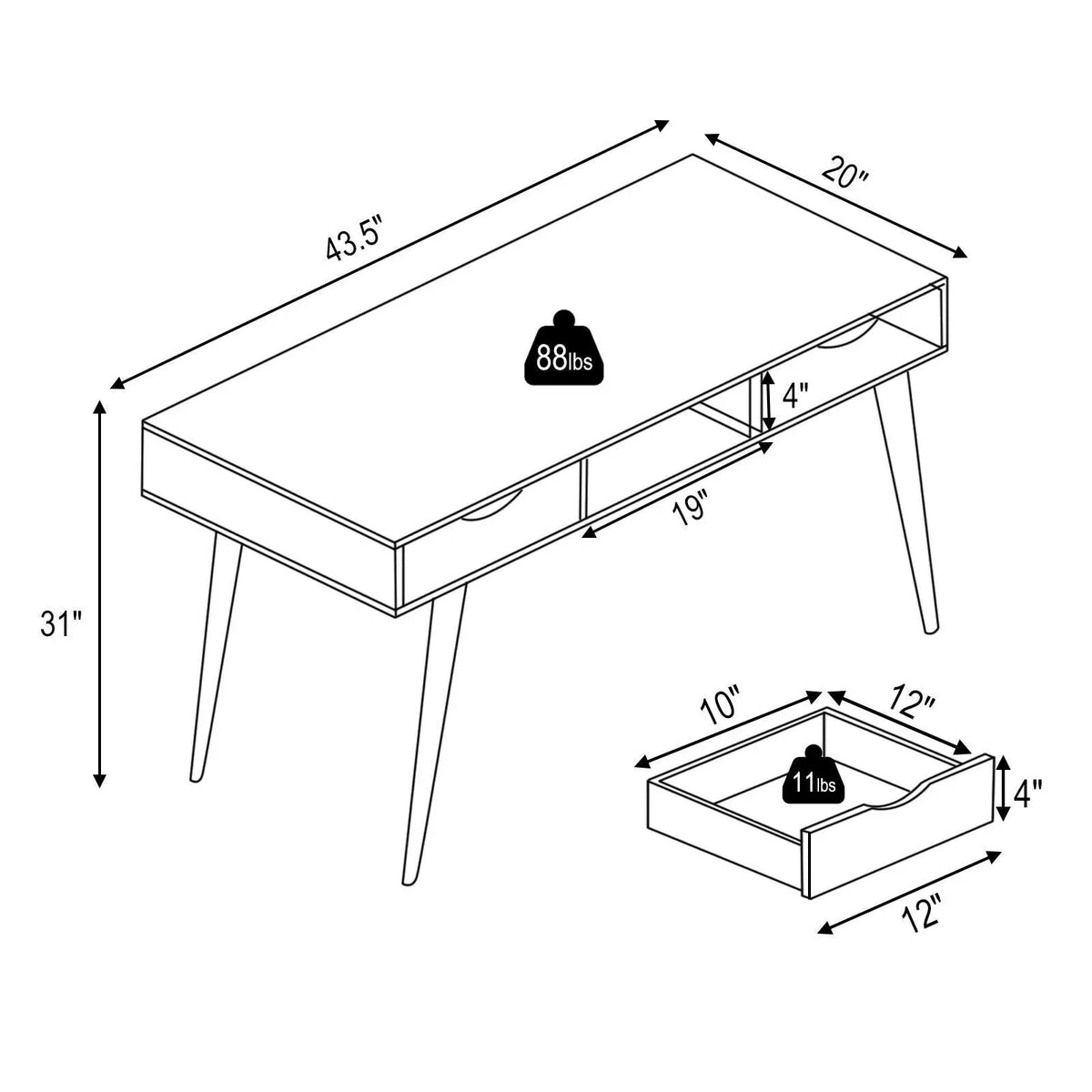 Stylish Computer Desk Workstation with 2 Drawers and Solid Wood Legs, photo 7 of 16