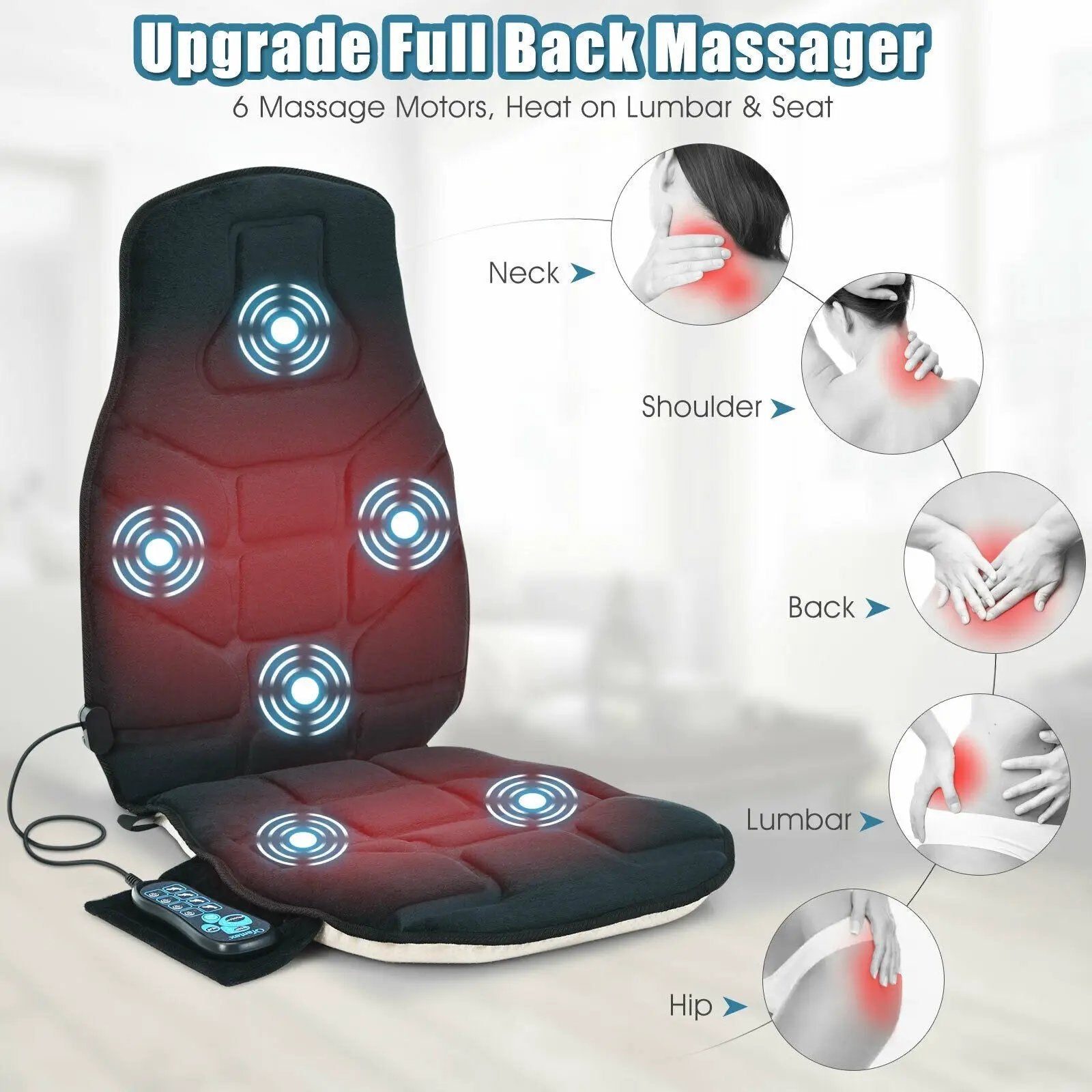 Seat Cushion Massager with Heat and 6 Vibration Motors for Home by DirectDeals