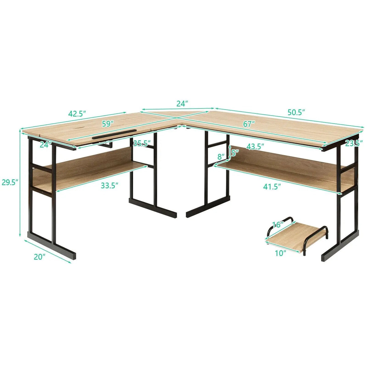 L-Shaped Computer Desk with Tiltable Tabletop, photo 15 of 32