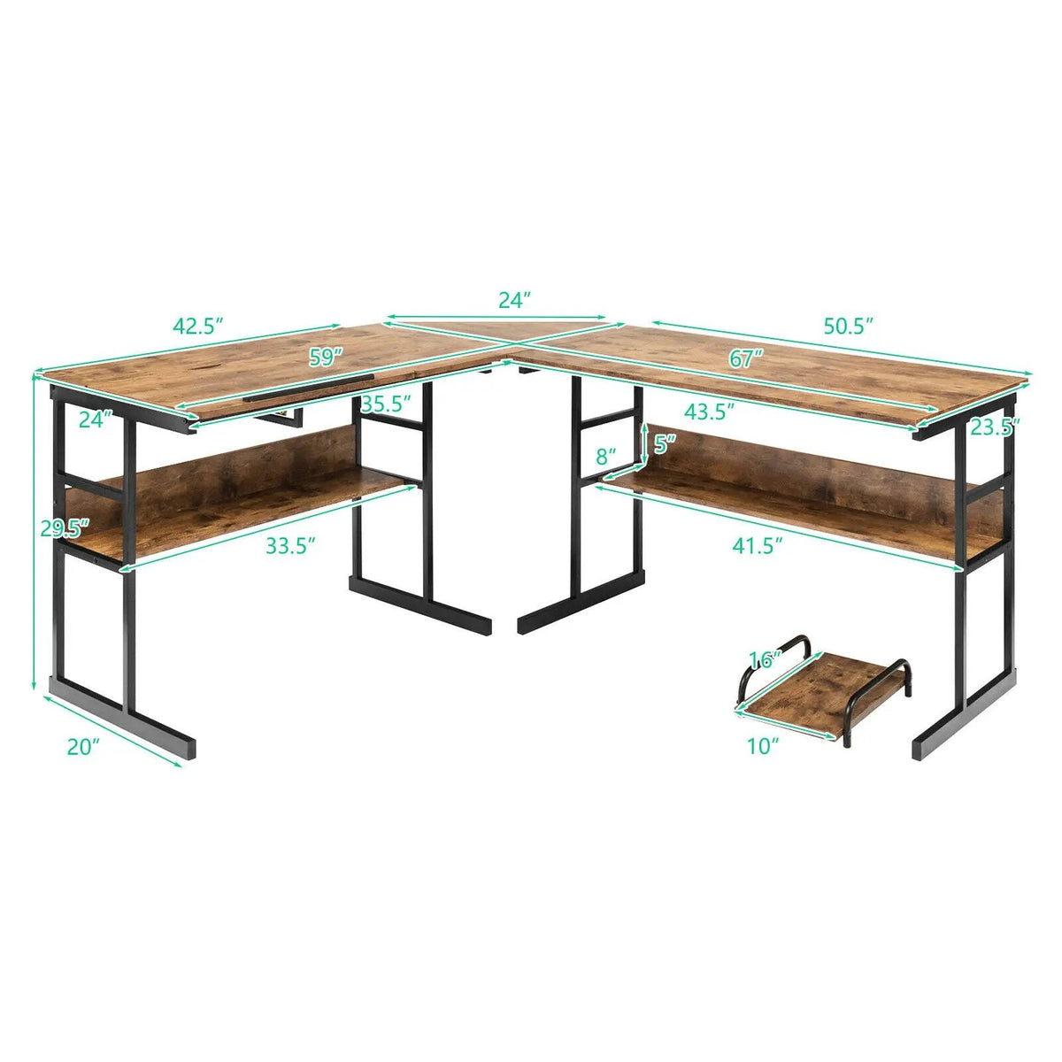 L-Shaped Computer Desk with Tiltable Tabletop, photo 18 of 32