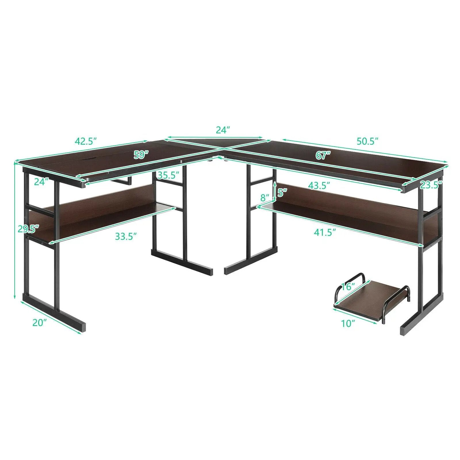 L-Shaped Computer Desk with Tiltable Tabletop by DirectDeals
