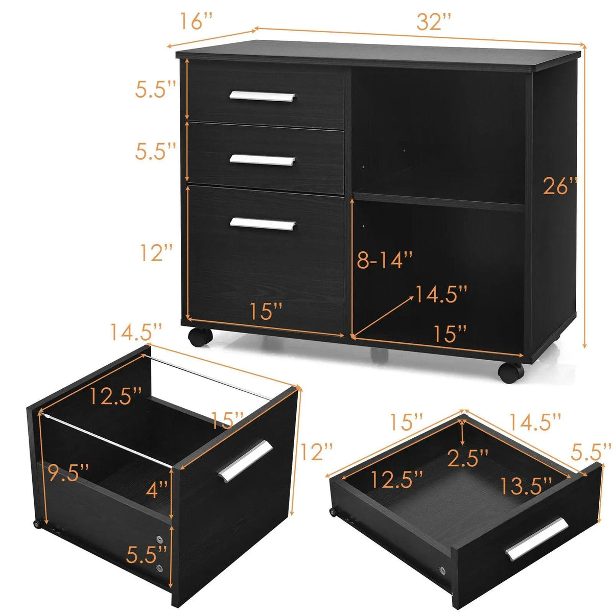 3-Drawer Mobile Lateral File Cabinet Printer Stand, photo 15 of 24