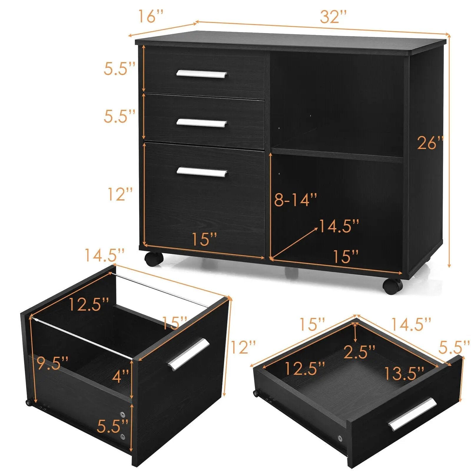 3-Drawer Mobile Lateral File Cabinet Printer Stand by DirectDeals