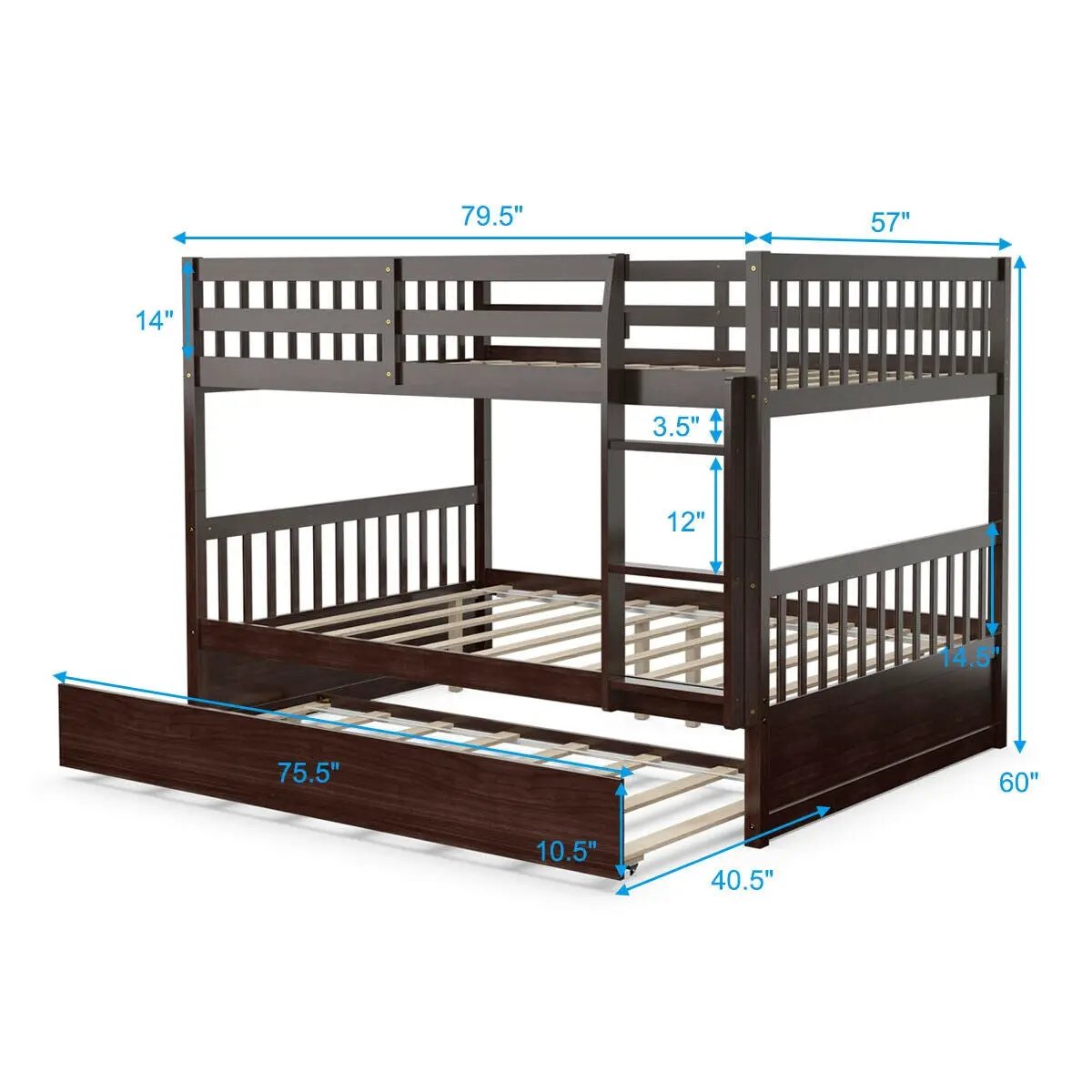 Full over Full Bunk Bed Platform Wood Bed with Ladder, photo 5 of 10