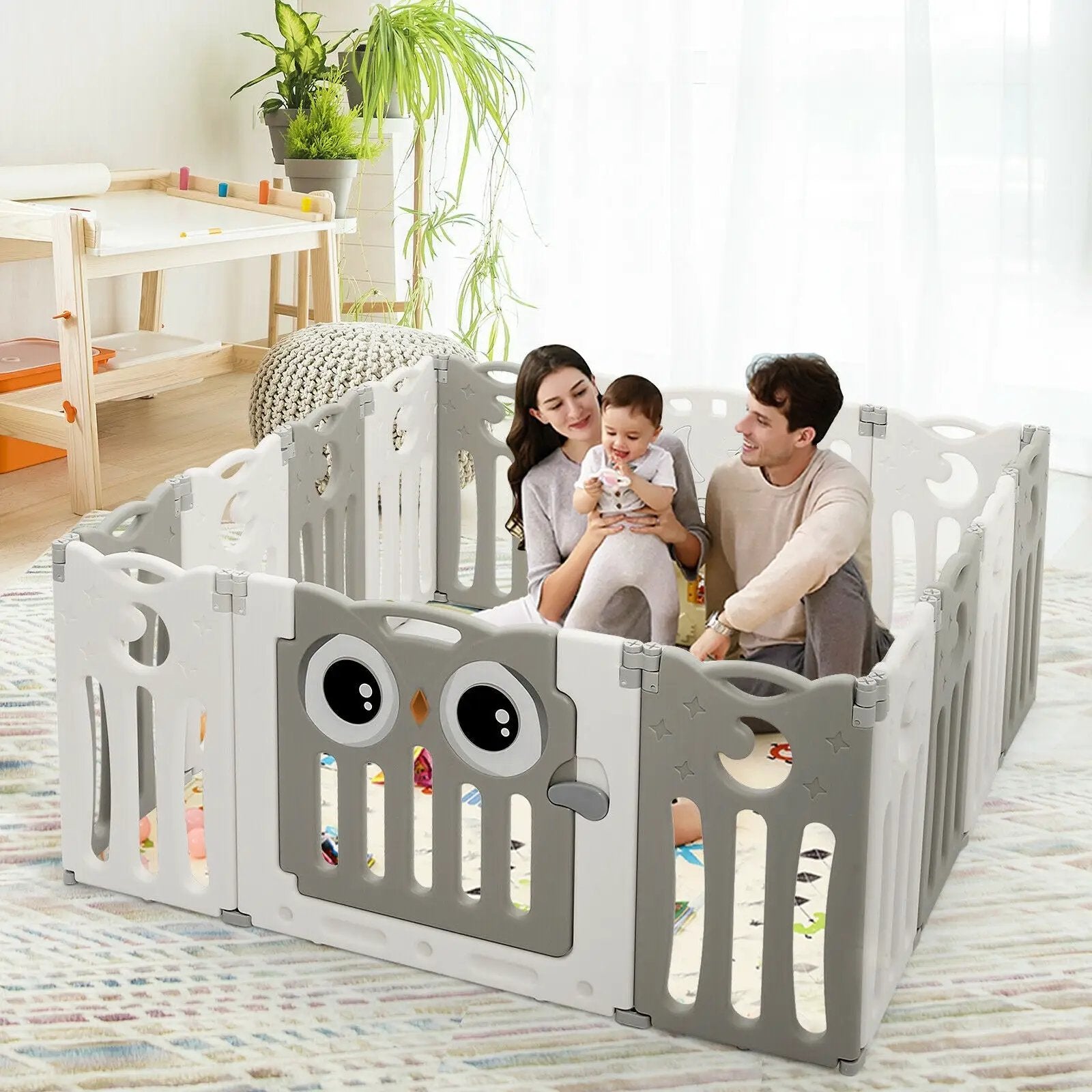 14-Panel Baby Playpen Kids Activity Center Foldable Play Yard with Lock Door by DirectDeals